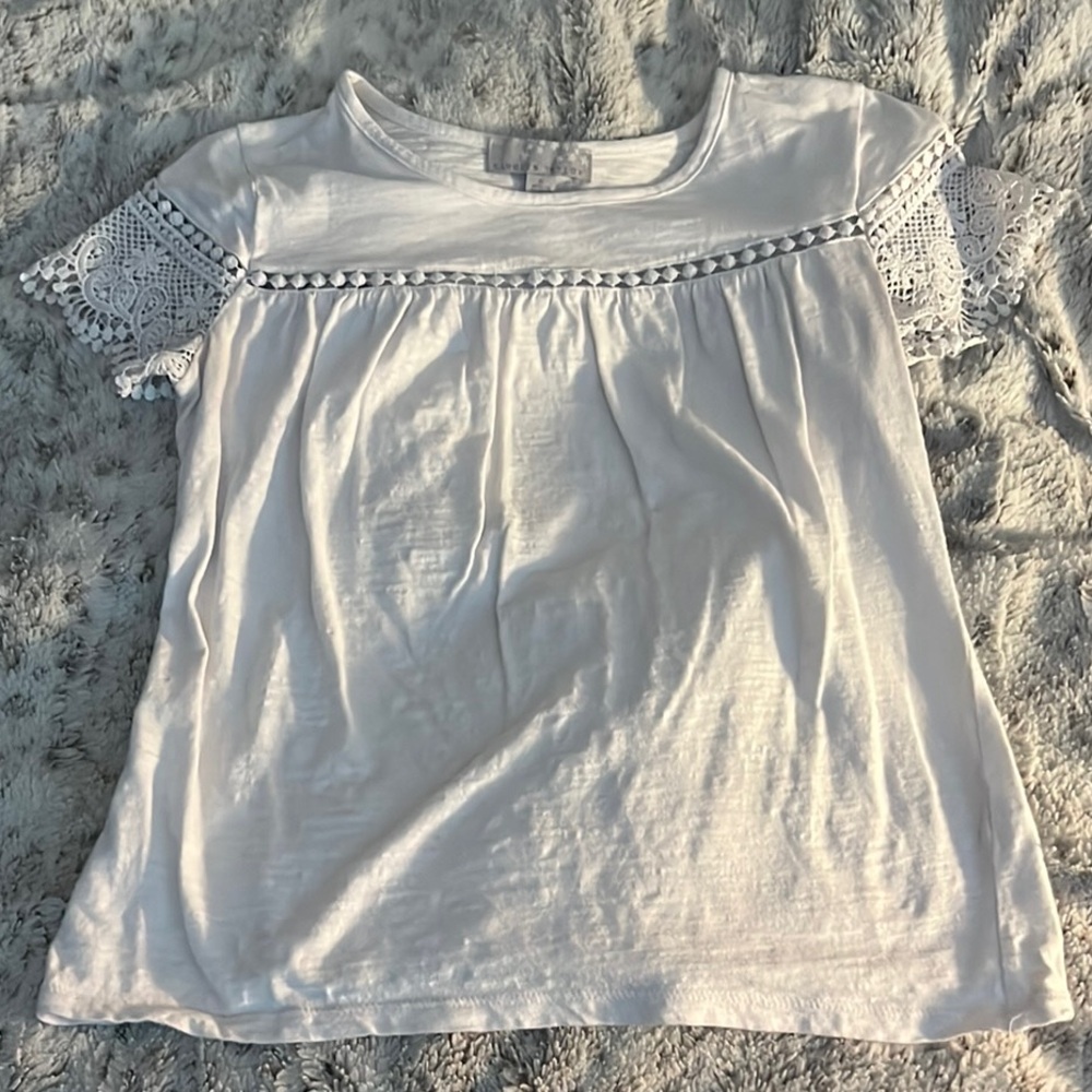 Carolyn Taylor White Kids Tee with Lace Sleeves